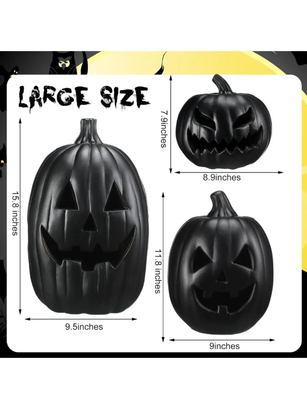 3 PCS Vintage Black Jack-o'-Lantern Decor - Halloween Pumpkin Lights for Indoor